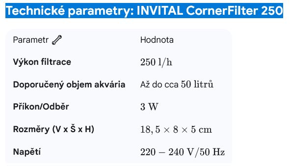 corner 250 parametry